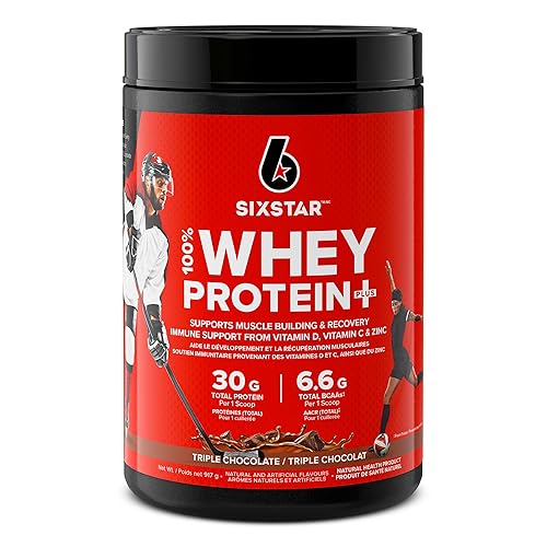 Six Star Whey Protein Plus Powder - Ultimate Muscle Building Formula with Whey Protein Isolate & Peptides - 30g of Protein & 6.6g of BCAA - Rich Triple Chocolate Flavour, 20 Servings (Pack of 1) - Triple Chocolate - 20 Servings (Pack of 1)