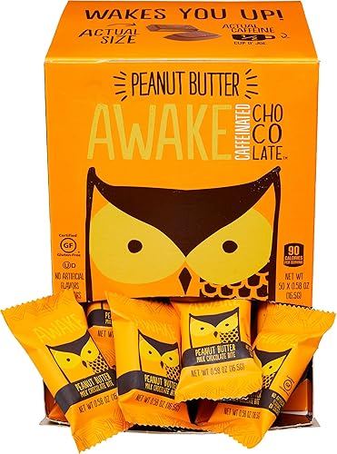 AWAKE Caffeinated Chocolate Bites, Peanut Butter Chocolate Energy Snack, 1 Bite Equals 1/2 Cup of Coffee, 50 Bites - Peanut Butter - 50 Count (Pack of 1)