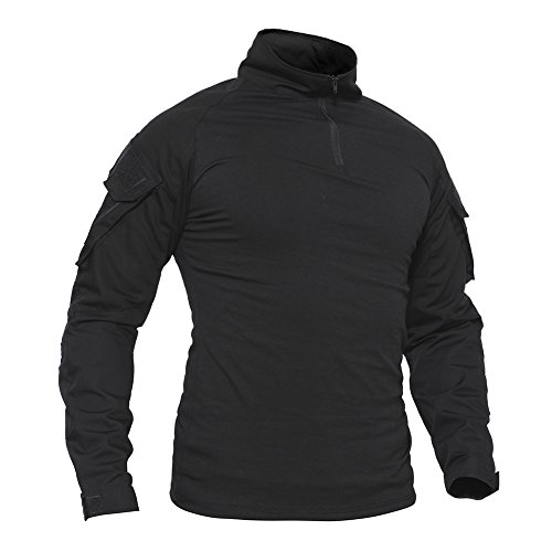 TACVASEN Men's Military Slim Fit Pullover - Medium - Black