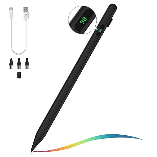 MoKo Stylus Pen for Touch Screen, Active Universal Stylus Pen Compatible with iPad/iPhone/Samsung/Tablet Devices and Other iOS/Android Smartphone, Tablet Pen with Power Display, Black - Black