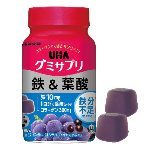UHA Gummy Supplement, Iron & Folic Acid, Acai Mix Flavor, Standalone Pouch, , ,