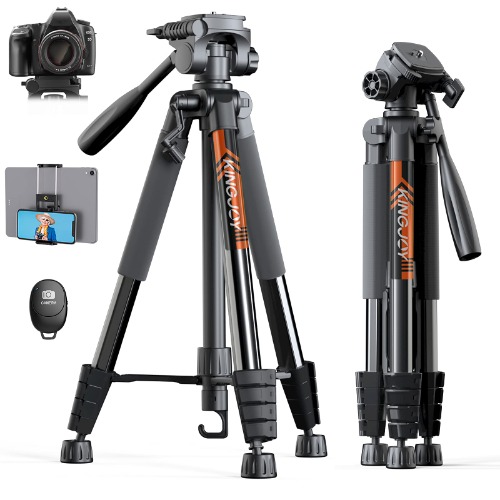 KINGJOY 75" Camera Tripod for Canon Nikon Cell Phone Tall Tripod with Wireless Remote Travel Bag Phone Tablet Holder Compatible with DSLR Cameras, Cell Phones, Projector, Binocular, Spotting Scopes - 75 inch