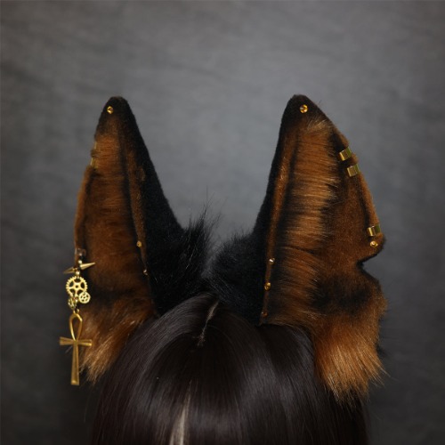 Soul Snatch | Handcrafted Poseable Anubis Ear Headband - Yellow Brown Gold