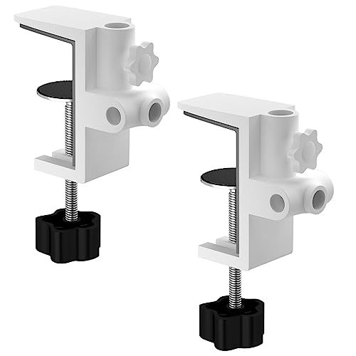 2Pcs Replacement Desk Clamp, KUVRS Metal Mounting Table Clamp 2 Inch Large Area Contact Base, Non-Slip Desk C Clamp for Swing Arm Magnifying Desk Lamp Microphone Suspension Boom Scissor Arm-White - White