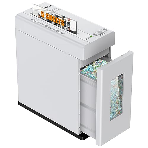 Suntiko Paper Shredder, 5-Sheet Micro Cut with 2.65 Gallons Bin, P-5 High Security Level, 5 Munites Non-Stop Working Time, Compact Design Pull Out Basket with Jam Proof System for Home Office
