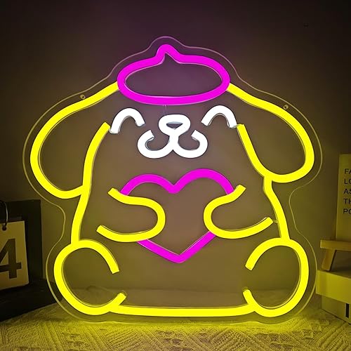 Anime Neon Sign Pom Pom Purin Neon LED Signs for Bedroom Wall Cute Pudding Dog Light Up Signs for Girls Room Kids Neon Wall Sign Decor Night Light Gift for Children Teens - Anime Yellow