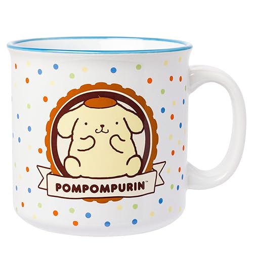 Silver Buffalo Sanrio Hello Kitty and Friends Pompompurin Polka Dot Ceramic Camper Mug, 20 Ounces - Pompompurin
