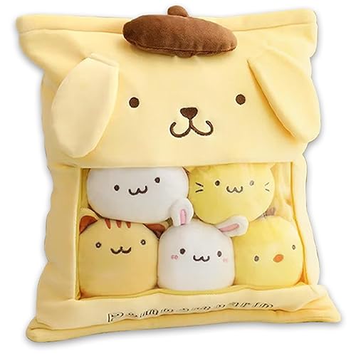 Roffatide Anime Pompom Purin Cute Snack Pillow Full of Fluffy Pudding Stuffed Animal Soft Throw Pillow Creative Gifts Room Decor (5pcs Plush Snack) - Pompom Purin