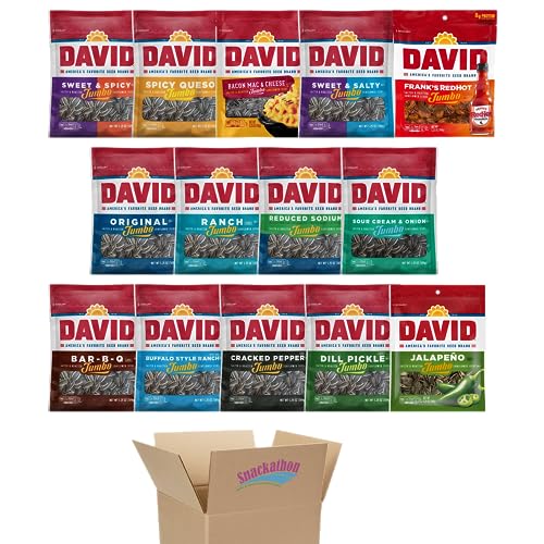 David Sunflower Seeds Variety Pack, 14 Flavors, 5.25 Ounce Each, 1 Bag per Flavor - 14 Flavors - Variety