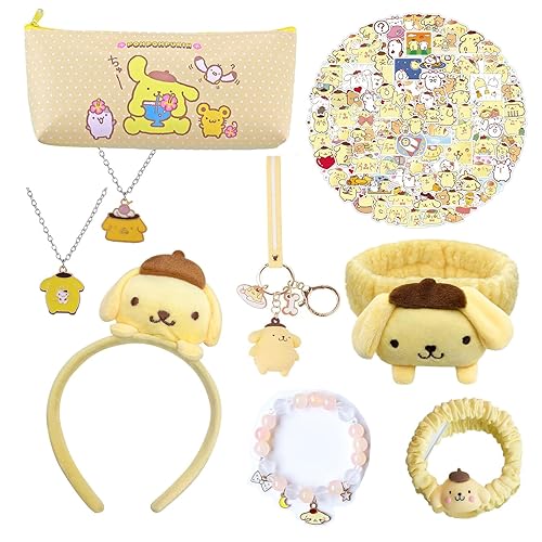 SMAROICE Kawaii Pompompurin Gift Set Cute Pompompurin accessories including Hairpin Headbands Cosmetic Pouch Necklaces Bracelets Keychain Stickers
