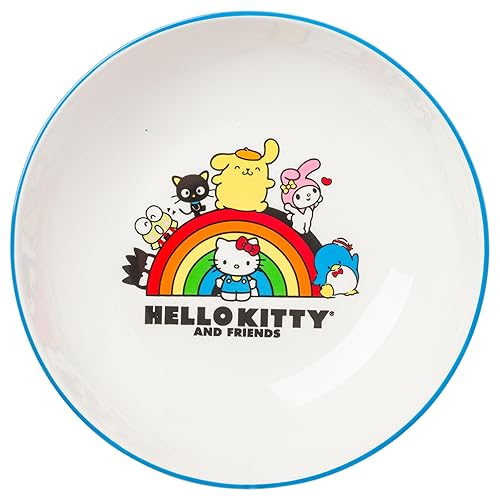 Silver Buffalo Sanrio Hello Kitty and Friends Featuring Badtz-Maru, Pompompurin, Keroppi, My Melody, Tuxedo Sam, and Chococat Ceramic Dinner Pasta Bowl, 9 inches - Hello Kitty and Friends