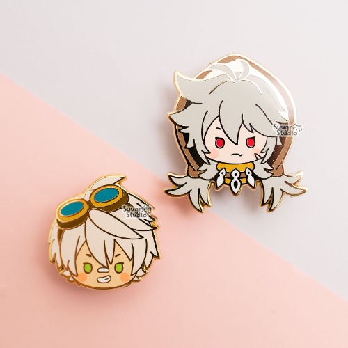Genshin Impact Razor & Bennett Hard Enamel Pin - Set of Both / [A Grade] / Simple Rubber Back