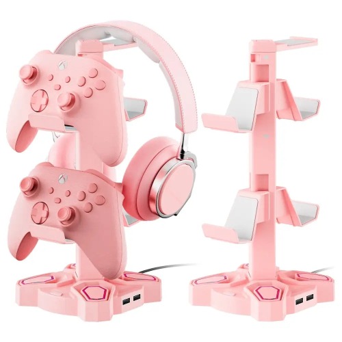 Kawaii Gamer Headset & Controller LED Stand for Ultimate Setup - Pink