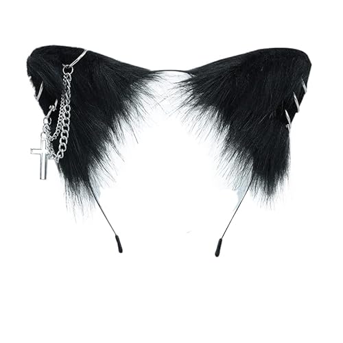 VIGVAN Cat Cosplay Ears Accessories Punk Gothic Cross Cat Ears Headbands Clips - Black
