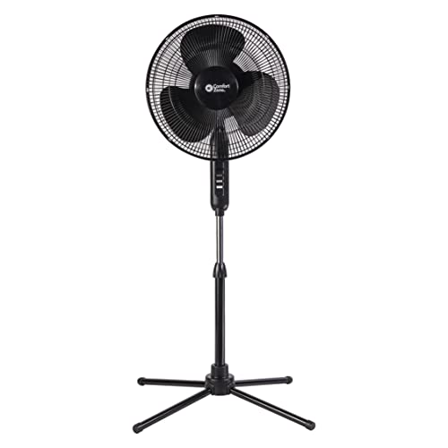 Comfort Zone 16” Electric Oscillating Pedestal Fan, 3-speed Options, 90-Degree Oscillating Head, Adjustable Height and Tilt, Powerful Air Flow, Ideal for Home, Bedroom & Office, CZST161BTEBK - Black