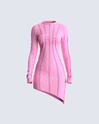 Abbie Pink Ribbed Mini Dress | M