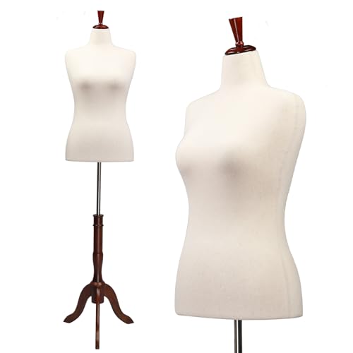 Bonnlo Female Dress Form Size 10-12, Adjustable Height Torso Body with Upgraded Tripod Stand, Medium Size Mannequin for Sewing and Display (10-12, Cream1) - 10-12, Cream1