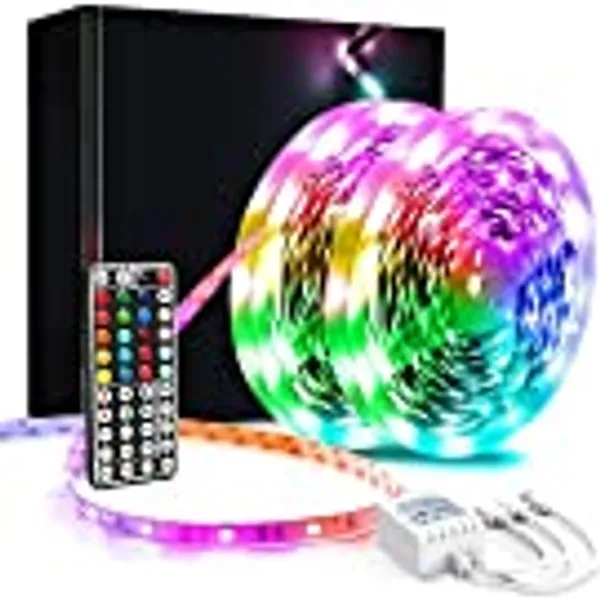 phopollo Led Strip Light, 10m Led Light Strips with 44-Keys Remote, Flexible 5050 RGB Colour Changing Led Lights for Bedroom,Party(5Mx2) [Energy Class A++]