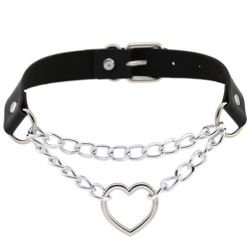 'Danger' Black Goth Heart Chain Faux Leather Choker
