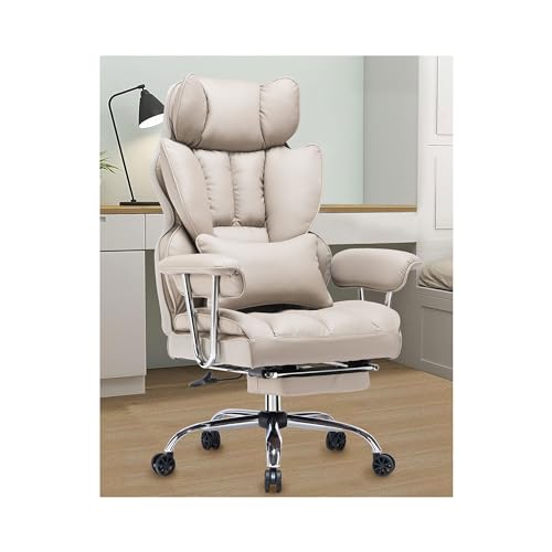 Efomao Desk Office Chair 400LBS, Big and Tall Office Chair, PU Leather Computer Chair, Executive Office Chair with Leg Rest and Lumbar Support, Grey Office Chair 1 - Grey