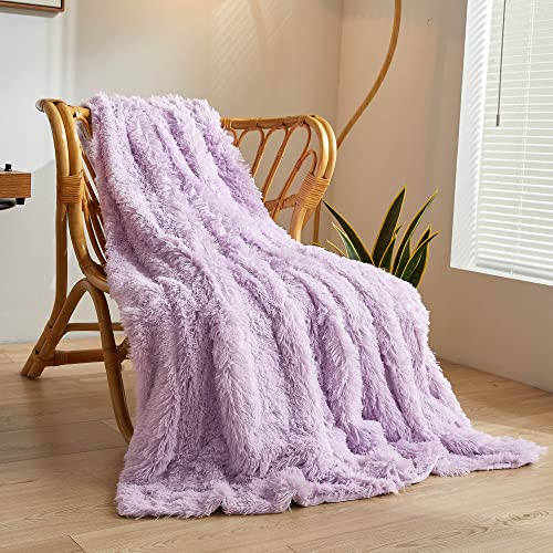XeGe Luxury Faux Fur Throw Blanket, Light Purple Soft 50x60 Fluffy Blanket Throw, Shaggy Plush Decorative Couch Blanket, Cute Furry Throw Fuzzy Office Lap Blanket for Bedroom Living Room Lavender - 50"x60" - Lavender