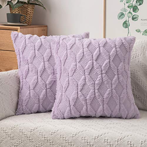 MIULEE Pack of 2 Embroidered Faux Wool Throw Pillow Covers Decorative Pillowcase Cushion Case for Couch Sofa Bedroom Car 20x20 Inch, Light Purple - 20"x20" - Light Purple