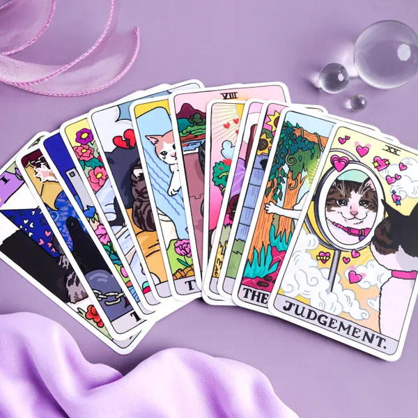 The Original Cat Meme Tarot Deck 22 Major Arcana - cat meme tarot, funny cat tarot deck, cat kawaii funny tarot card, pink kawaii tarot deck