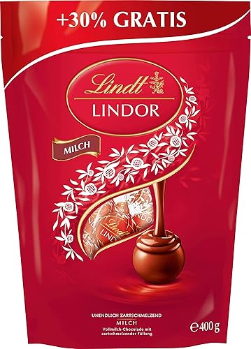 Lindt Schokolade LINDOR Kugeln Milch | 400 g | Ca. 30 Kugeln Vollmilchschokolade mit zartschmelzender Füllung | Pralinen-Geschenk | Schokoladen-Geschenk - Milch