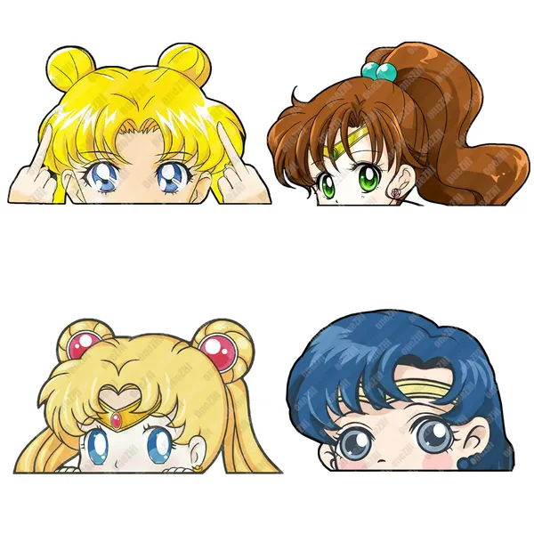 oneZHI 4 Pack 6.5'' Sailor Moon Accessories Anime Car Decals Merchandise Peeker Waterproof Vinyl Window Laptop Bumper Japanese Stickers Skateboard Décor Gift for Girls