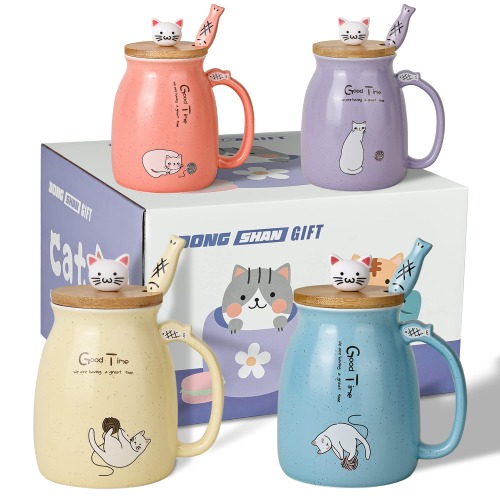 Cute Cat Mug Set of 4 Ceramic Coffee Cups