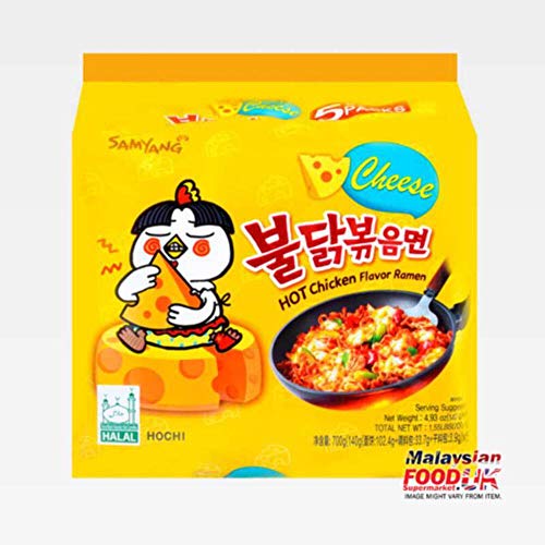 Samyang Hot Chicken Buldak Ramen Noodle Cheese Flavor (Pack of 5) - 140 g (Pack of 1)