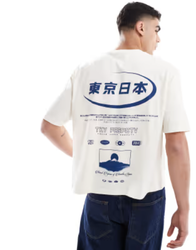 ASOS DESIGN boxy oversized t-shirt with back and chest print in  off white