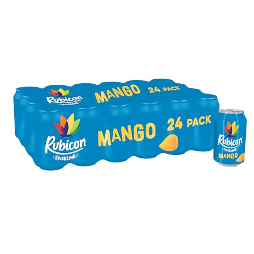 Rubicon 24 Pack Sparkling Mango Flavoured Fizzy Drink with Real Fruit Juice, Handpicked Fruits for a Temptingly Intense Taste "Made of Different Stuff" - 24 x 330ml Cans - Mango - 330ml - 24 Cans
