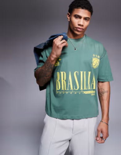 ASOS DESIGN oversized t-shirt with front text print in mid green