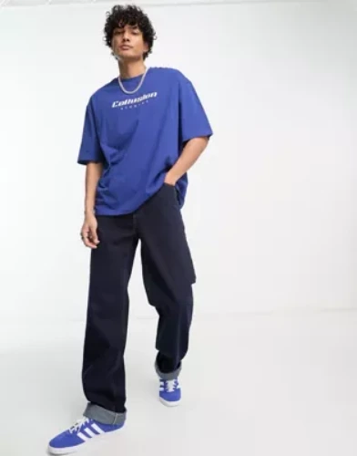 COLLUSION logo reserve t-shirt in cobalt blue