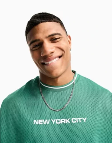 ASOS DESIGN oversized t-shirt in sporty green mesh with front print