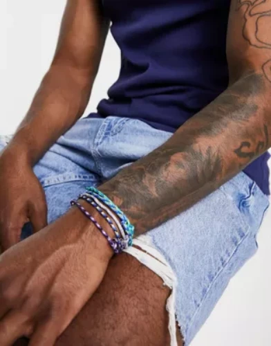 ASOS DESIGN festival 5 pack cord bracelet set in blue tones  