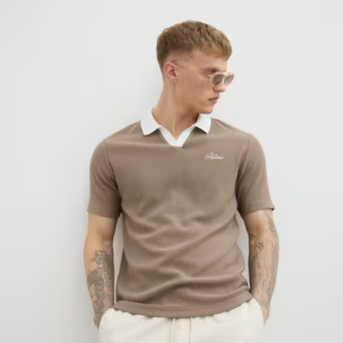 Brown Slim Fit Open Neck Polo Shirt