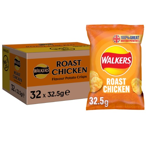 32 x Walkers Roast Chicken Crisps Box, 32.5 g