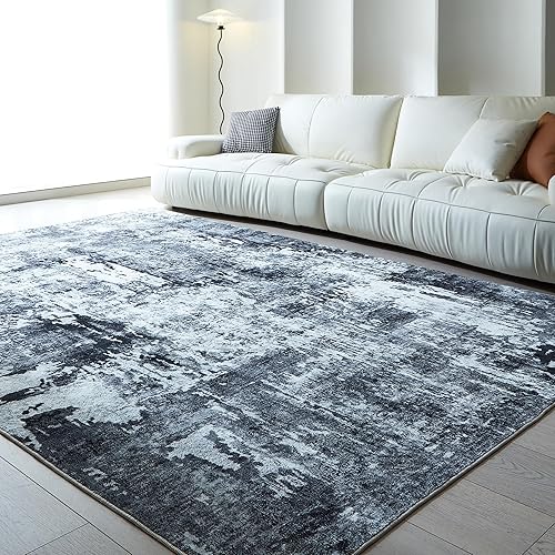 Rugcomf 4x6 Rug Washable Boho Soft Area Rug Abstract Pattern Non-Slip Faux Wool Vintage Rug for Living Room, Bedroom Rug, Farmhouse, Dining Room, Kids Playroom, Grey and Black - 6' x 4' (Rectangular) - Grey and Black