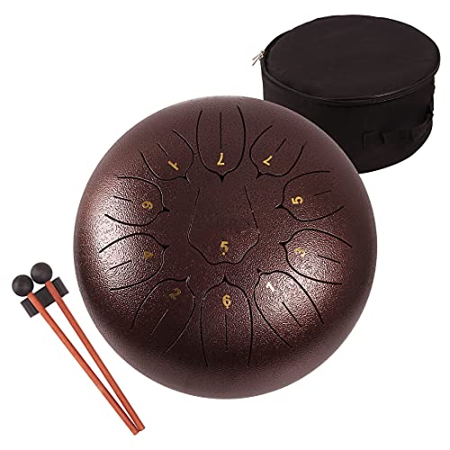 Steel Tongue Drum - 11 Notes 12 inches - Percussion Instrument -Handpan Drum with Bag, Music Book, Mallets, Finger Picks (12'', Dark Purple) - 22" gold(9note)