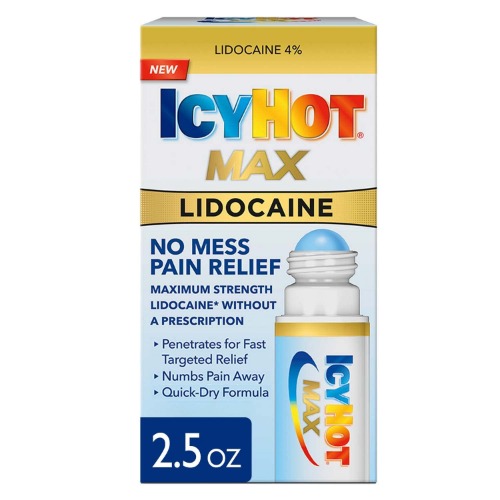 Icy Hot Max No-Mess Pain Relief Roll On with Maximum Strength Lidocaine Plus Menthol, 2.5 ounces