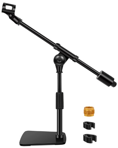 InnoGear Desktop Microphone Stand, Adjustable Mic Stand with Boom Arm, 0.8 lb Counter Weight, Mic Clip and 3/8" to 5/8" Screw Adapter for Kick Drums, Guitar Amps, Blue Yeti and Blue Snowball