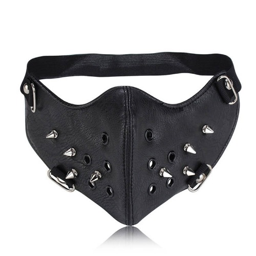 Rivet Punk Leather Half Facemask - Black
