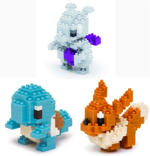 Nanoblock - 3 Sets Bundle - Squirtle (Zenigame), Mewtwo and Eevee (Eievui) - Adjustable Pokemon Characters (Japan Import) - 