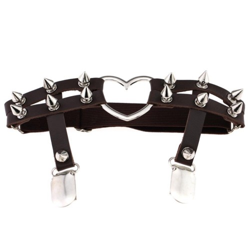 Spiked Heart Garter Belt - Black