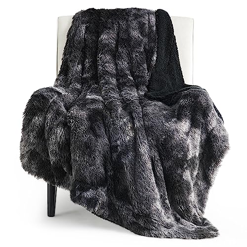 Bedsure Soft Sherpa Faux Fur Twin Blanket for Couch – Fluffy Fuzzy Plush Black Twin Blanket for Bed, Thick Cozy Shaggy Faux Fur Blankets, Tie-dye Gift Twin Blankets for Couch, Sofa, Bed, 60"x80" - Twin (60" x 80") - Tie Dye Black