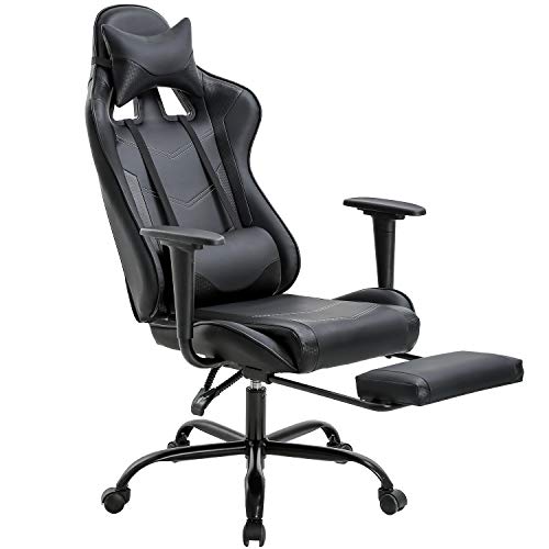 BestOffice Gaming Chair with Footrest,Ergonomic Office Chair,Adjustable Swivel Desk Chair,Reclining Computer Chair with Lumbar Support and Headrest,Racing Style Video Gamer Chair (Black)