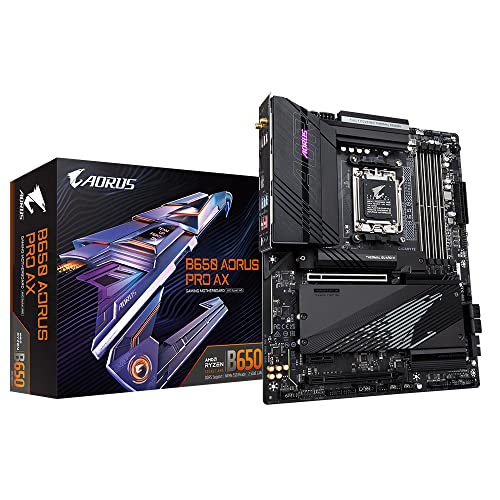 Gigabyte B650 AORUS PRO AX Motherboard - Supports AMD Ryzen 8000 CPUs, 16*+2+1 Phases Digital VRM, up to 8000MHz DDR5 (OC), 1xPCIe 5.0 + 2xPCIe 4.0 M.2, Wi-Fi 6E, 2.5GbE LAN, USB 3.2 Gen 2 - ATX - B650 AORUS PRO AX