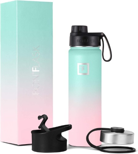 IRON °FLASK Sports Water Bottle - 650 ml, 3 Lids (Spout Lid), Vacuum Insulated Stainless Steel, Double Walled, Thermo Mug, Metal Canteen